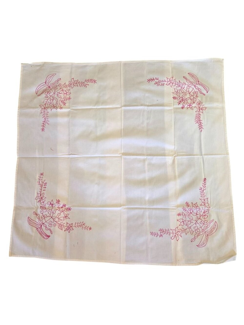 Vtg Cotton Tablecloth Craft Guide To Embroider Needlepoint Floral Bow Motif